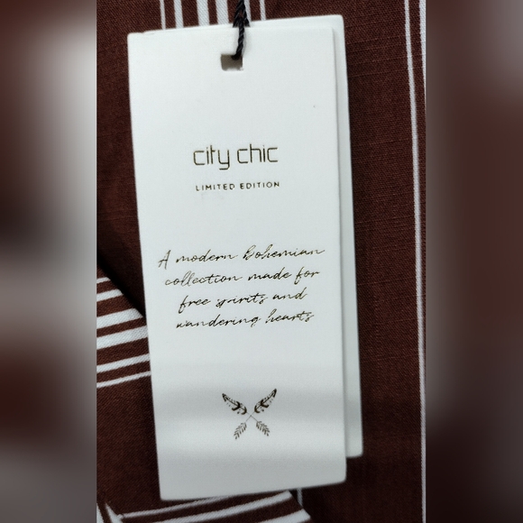 NWT City Chic Stripped Casablanca Dress Women's XL Brown White Boho Retro 90s - Picture 11 of 14